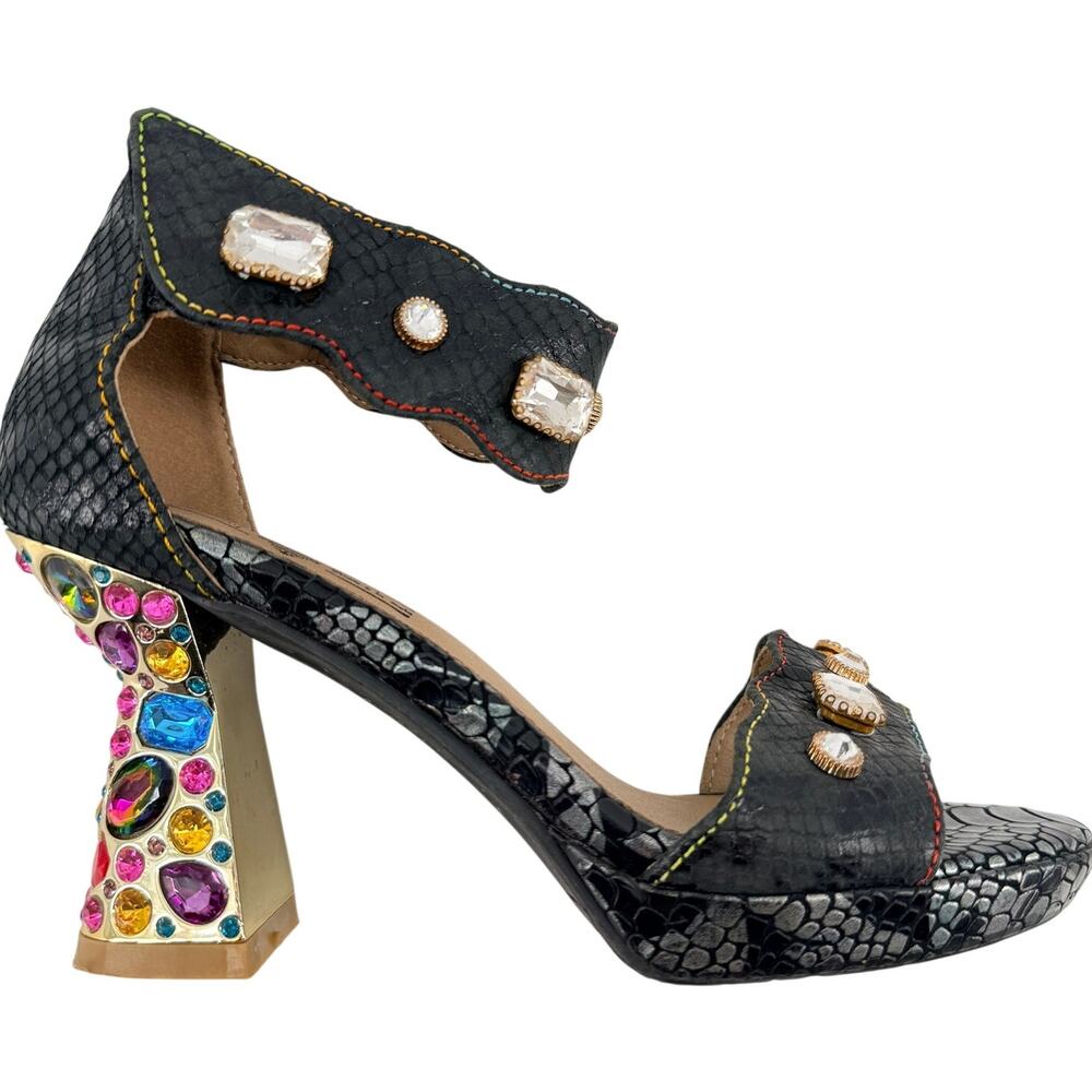 L'Artiste by Spring Step Jewell Black Strap Heels Size 38 US 7.5 - 8 Rhinestone